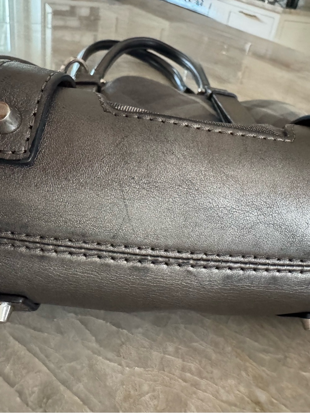 Vintage Burberry Nova Check Haymarket Tote Gray Bag Metallic Leather Trim - Picture 10 of 14